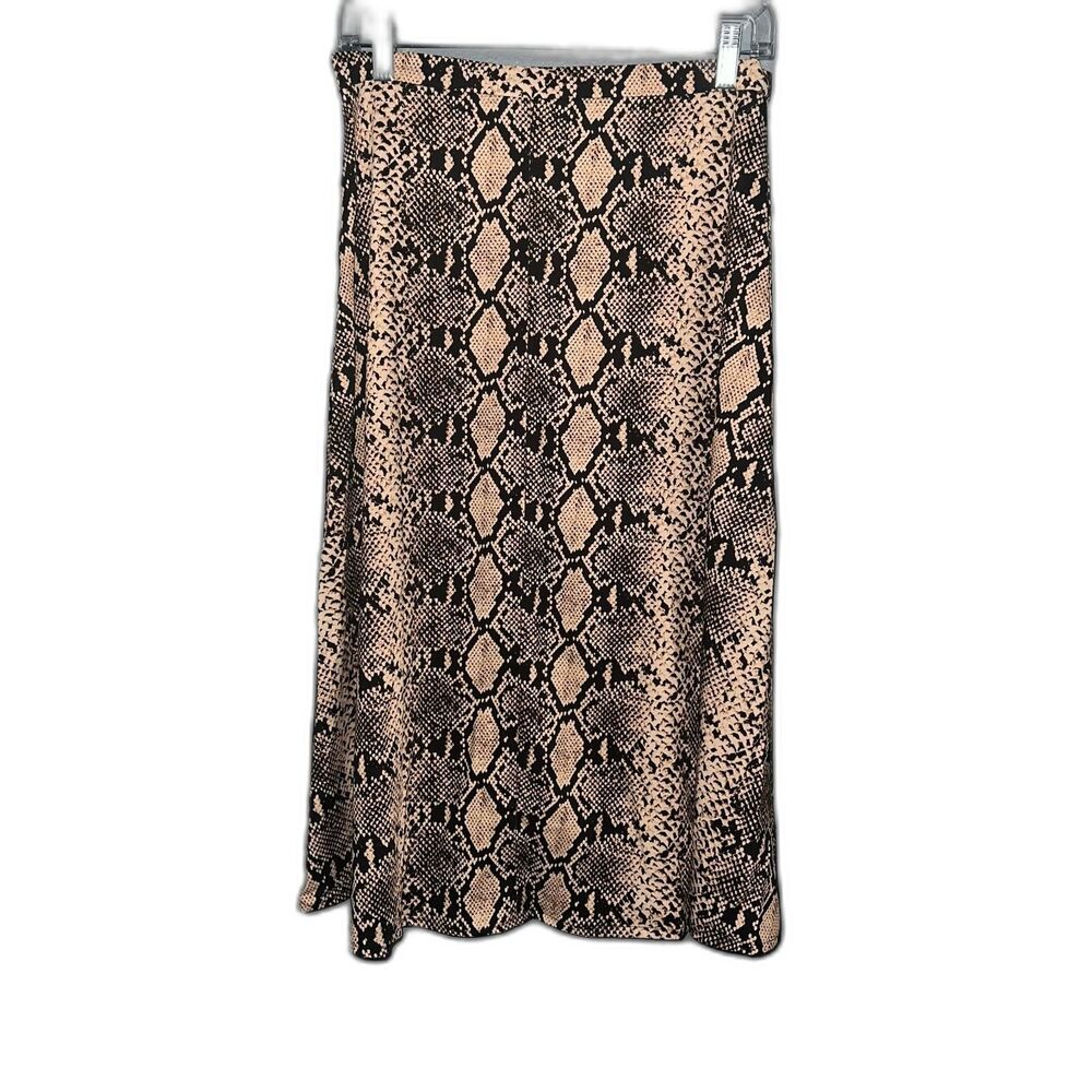 Chelsea & Theodore Snakeprint Button Split Front Midi Skirt Size 8
